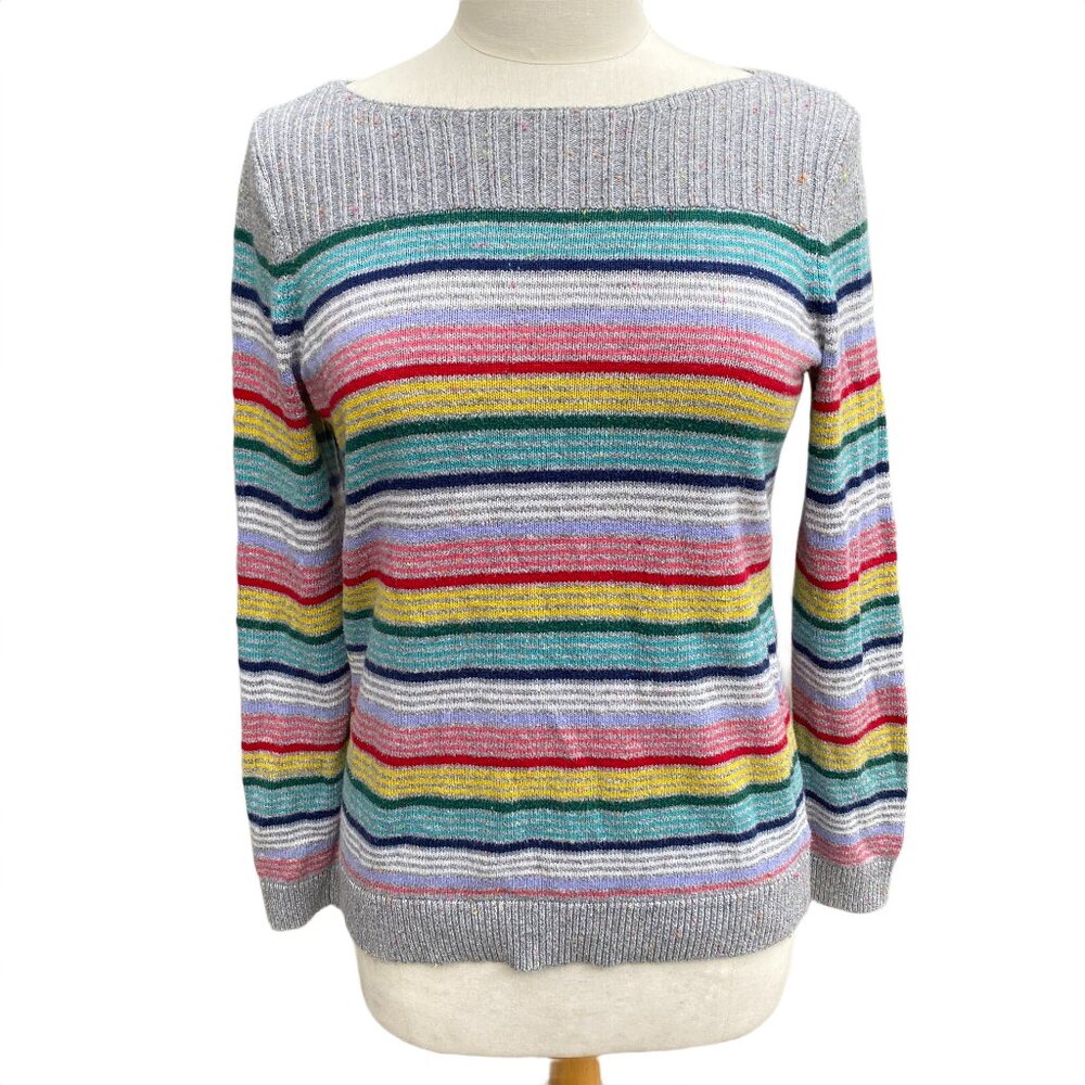Talbots Rainbow Stripe Sweater Multicolor Flecked Knit Preppy Retro Heritage-S